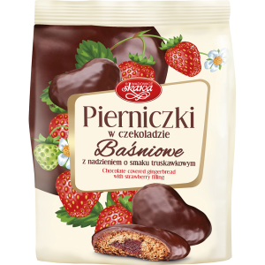 Pierniki Baśniowe w Czekoladzie z Nadzieniem Truskawkowym 150g Skawa